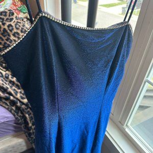 Vintage Iridescent Blue Maxi Prom Dress